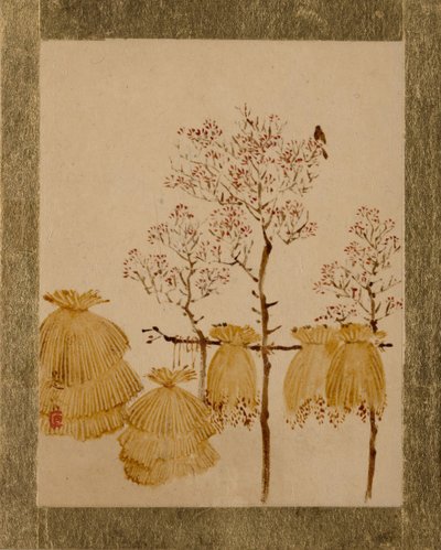 Reishaufen und Bäume von Shibata Zeshin