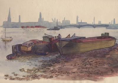 Lastkähne auf der Themse in London, 1951 von Shirley Markham