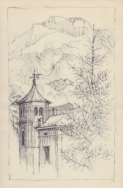 Kirche und Berge, Italien, um 1950 von Shirley Markham