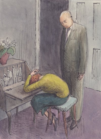 Mann steht über kauernder Frau von Shirley Markham