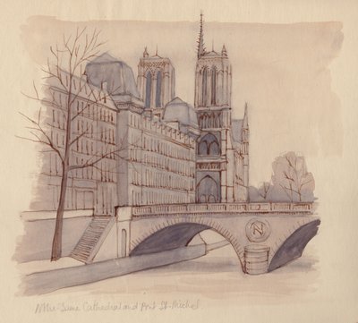 Notre-Dame-Kathedrale und Pont St-Michel, 1951 von Shirley Markham