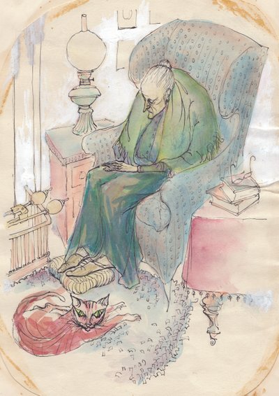 Alte Frau und Katze, 1951 von Shirley Markham