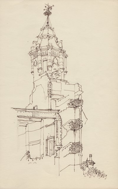 Turm eines zerstörten Gebäudes, ca. 1950 von Shirley Markham