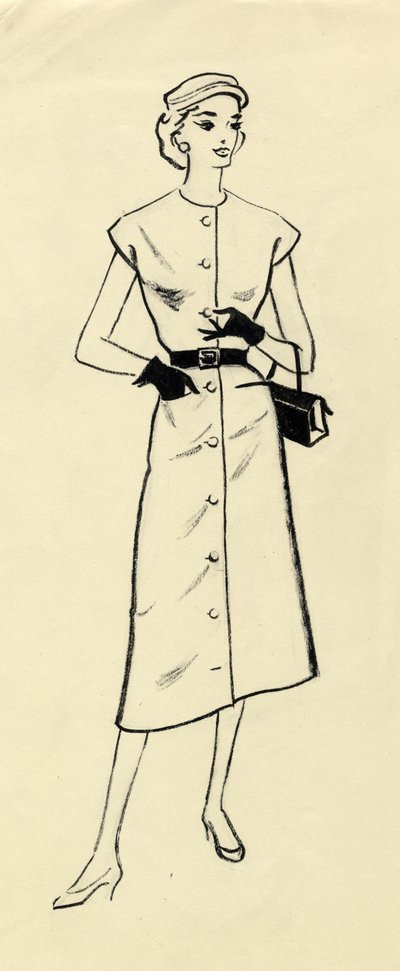 Frau im Gürtelkleid, ca. 1950 von Shirley Markham