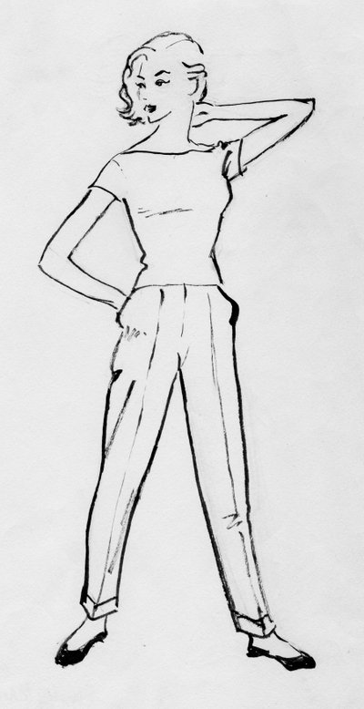 Frau in Zigarettenhosen, ca. 1950 von Shirley Markham