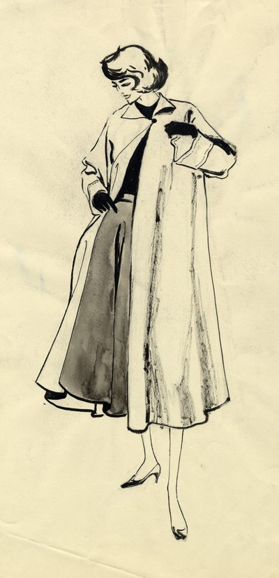 Frau im Mantel und weitem Rock, um 1950 von Shirley Markham