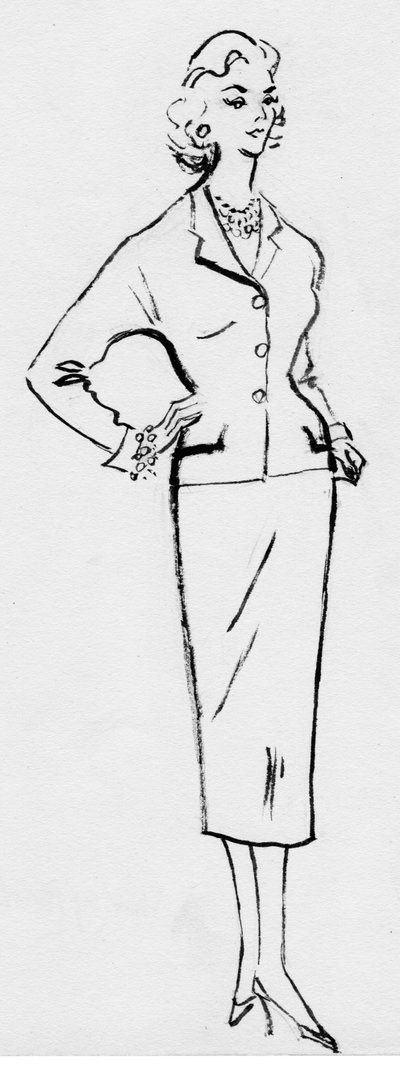 Frau im Bleistiftanzug, ca. 1950 von Shirley Markham