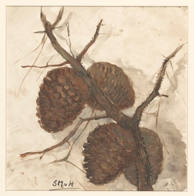 Fichtenzapfen an einem Zweig von Sientje Mesdag van Houten