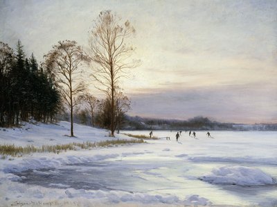 Schlittschuhläufer auf einem gefrorenen Teich von Sigvard Hansen