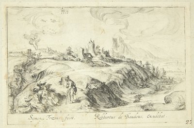 Landschaft mit Mann und Frau von Simon Frisius