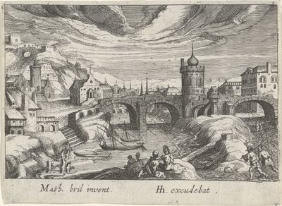 Stadtansicht mit einem Fluss von Simon Frisius