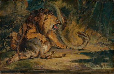 Löwe verteidigt seine Beute von Sir Edwin Landseer