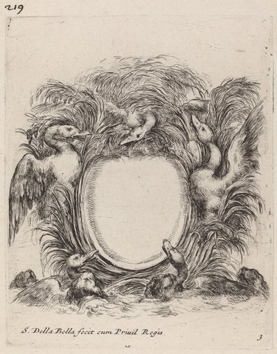 Kartusche mit Enten und Hunden von Stefano della Bella