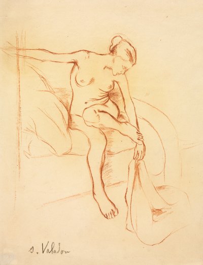 Nackte Frau auf einem Bett sitzend von Suzanne Valadon