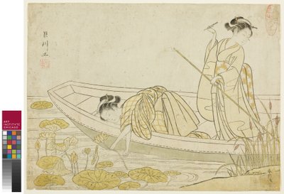 Lotusblumen sammeln, 1765 von Suzuki Harunobu