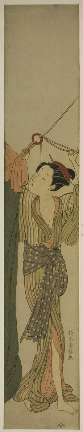 Ein Moskitonetz aufhängen von Suzuki Harunobu