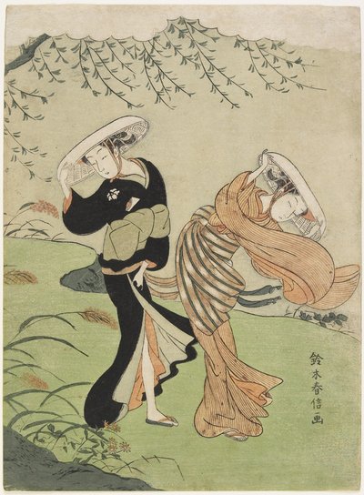 Zwei Frauen im starken Wind, ca. 1767 von Suzuki Harunobu