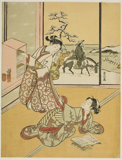 Zwei junge Frauen lesen Bücher von Suzuki Harunobu