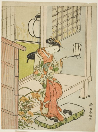 Frau mit Laterne von Suzuki Harunobu