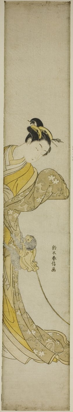 Frau mit Haustieraffe von Suzuki Harunobu