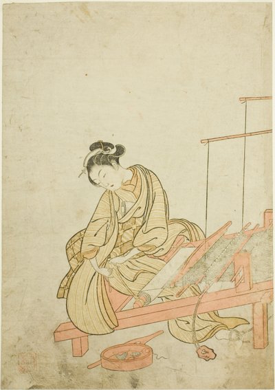 Junge Frau am Webstuhl von Suzuki Harunobu