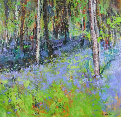 Blaue Glockenblumen und Birken von Sylvia Paul