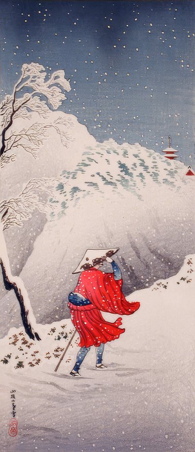 Schneebedeckter Abend auf einem Gebirgspfad von Takahashi Hiroaki