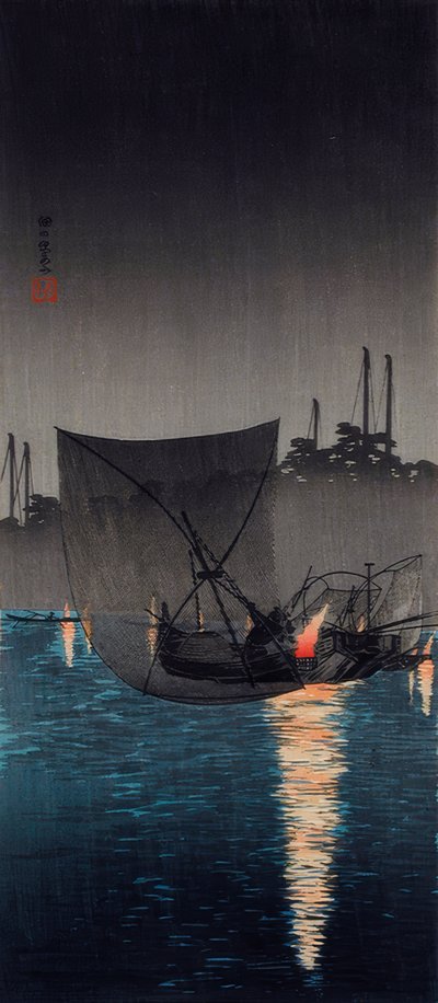 Tsukuda Island, Fishing Nets at Night von Takahashi Hiroaki