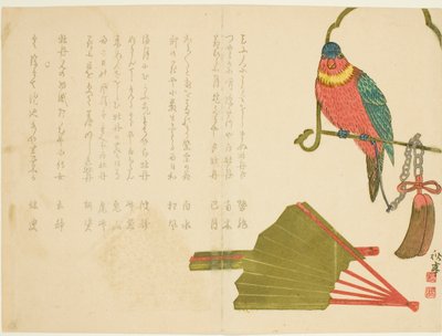Papagei und Fächer von Tanaka Shûtei