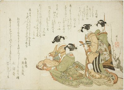 Vier Kurtisanen spielen Musik mit Samisen von Teisai Hokuba