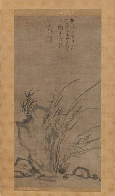Orchideen, Bambus, Brombeeren und Felsen, Mitte des 14. Jahrhunderts von Tesshu Tokusai