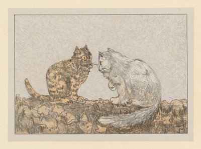 Zwei Katzen auf einer Mauer von Theo van Hoytema