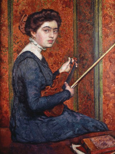 Frau mit Geige von Théo van Rysselberghe