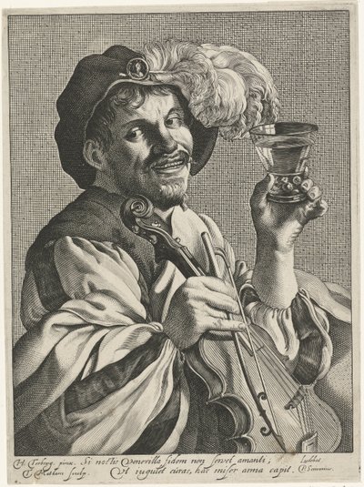 Mann mit Geige und Römer von Theodor Matham