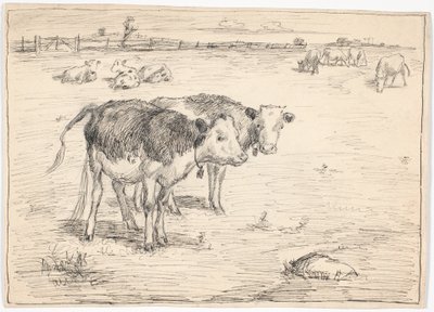 Ein paar Kälber auf "Fladen", Saltholm von Theodor Philipsen