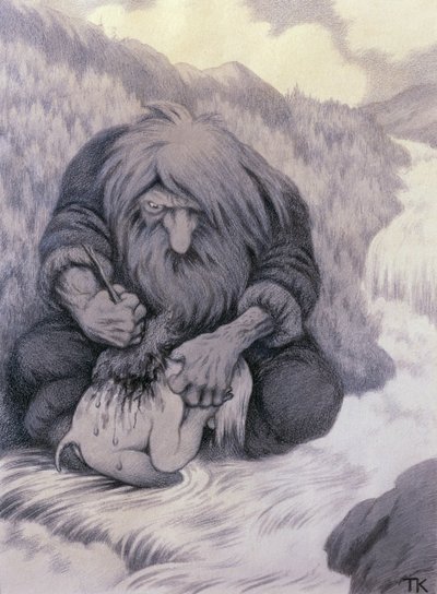 Der Troll wäscht sein Kind von Theodor Kittelsen