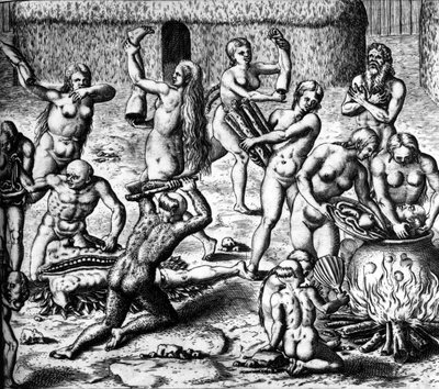 Szene des Kannibalismus von Theodor de Bry