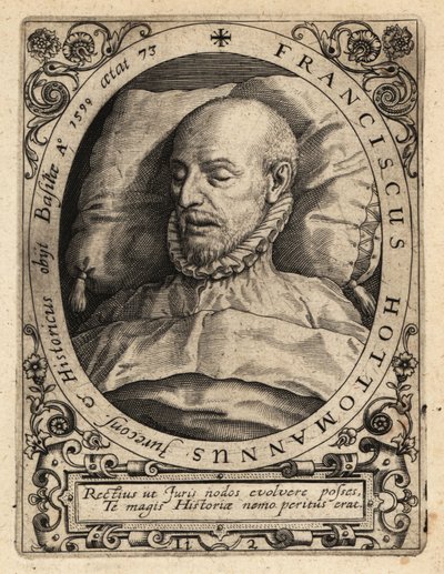 Francois Hotman auf seinem Sterbebett von Theodore de Bry