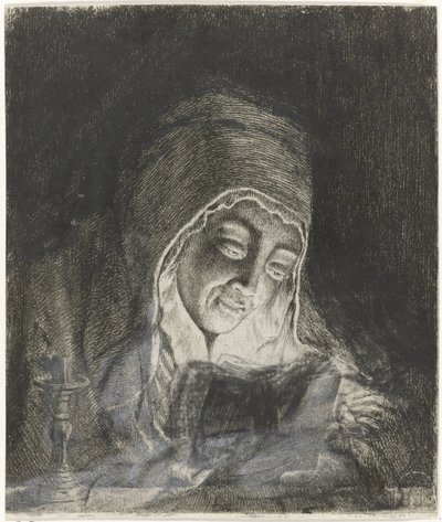 Lesende Frau bei Kerzenlicht von Theodorus de Roode