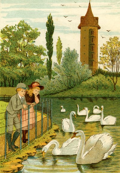 Pariser Zoo - Kinder beobachten Schwäne von Thomas Crane