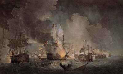 Schlacht am Nil (farbige Aquatinta) von Thomas Luny