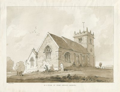High Offley Kirche: Sepia-Zeichnung von Thomas Peploe Wood