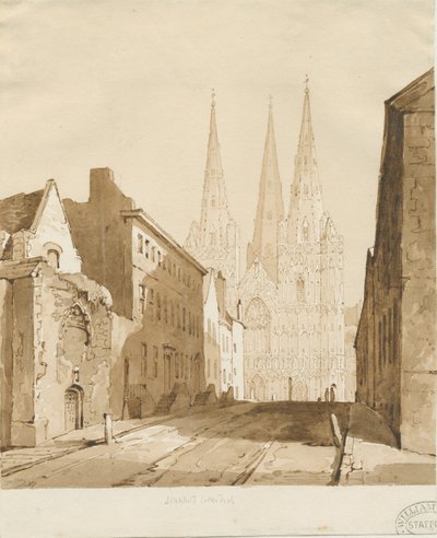 Lichfield Cathedral: Rot-Sepia-Zeichnung von Thomas Peploe Wood