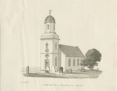 Marchington Church: Sepiawaschzeichnung, 1836 von Thomas Peploe Wood