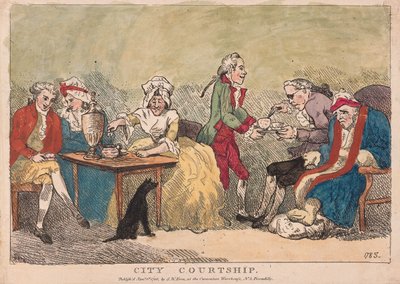 Stadtwerbung, veröffentlicht 1786 (handkolorierter Stich) von Thomas Rowlandson