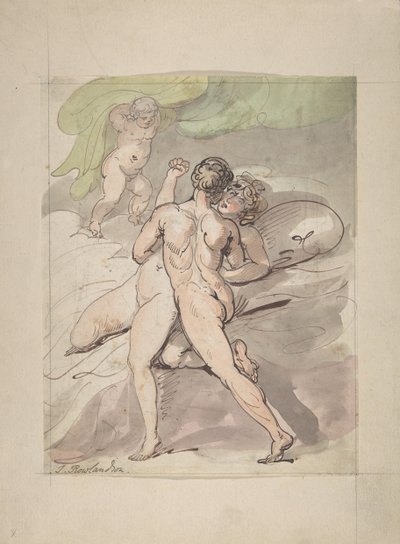 Nacktes Paar umarmt sich von Thomas Rowlandson