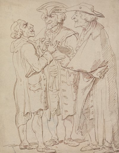 Drei Ganzfiguren von Männern im Gespräch von Thomas Rowlandson