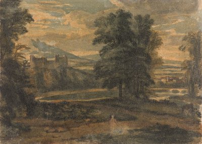 Landschaft mit Bergen, Schloss, Bäumen und See von Thomas Sully