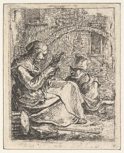Frau beim Spinnen von Thomas Wijck