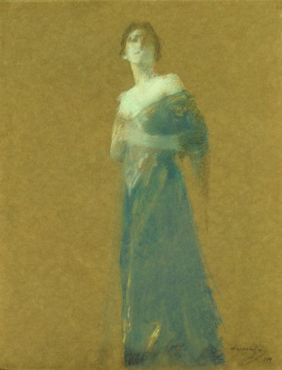 Frau in Blau von Thomas Wilmer Dewing